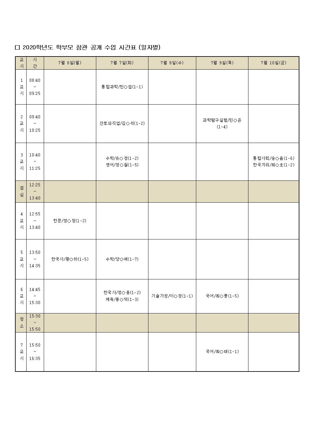 2020학년도 1학기 학부모 참관 수업 가정통신문003